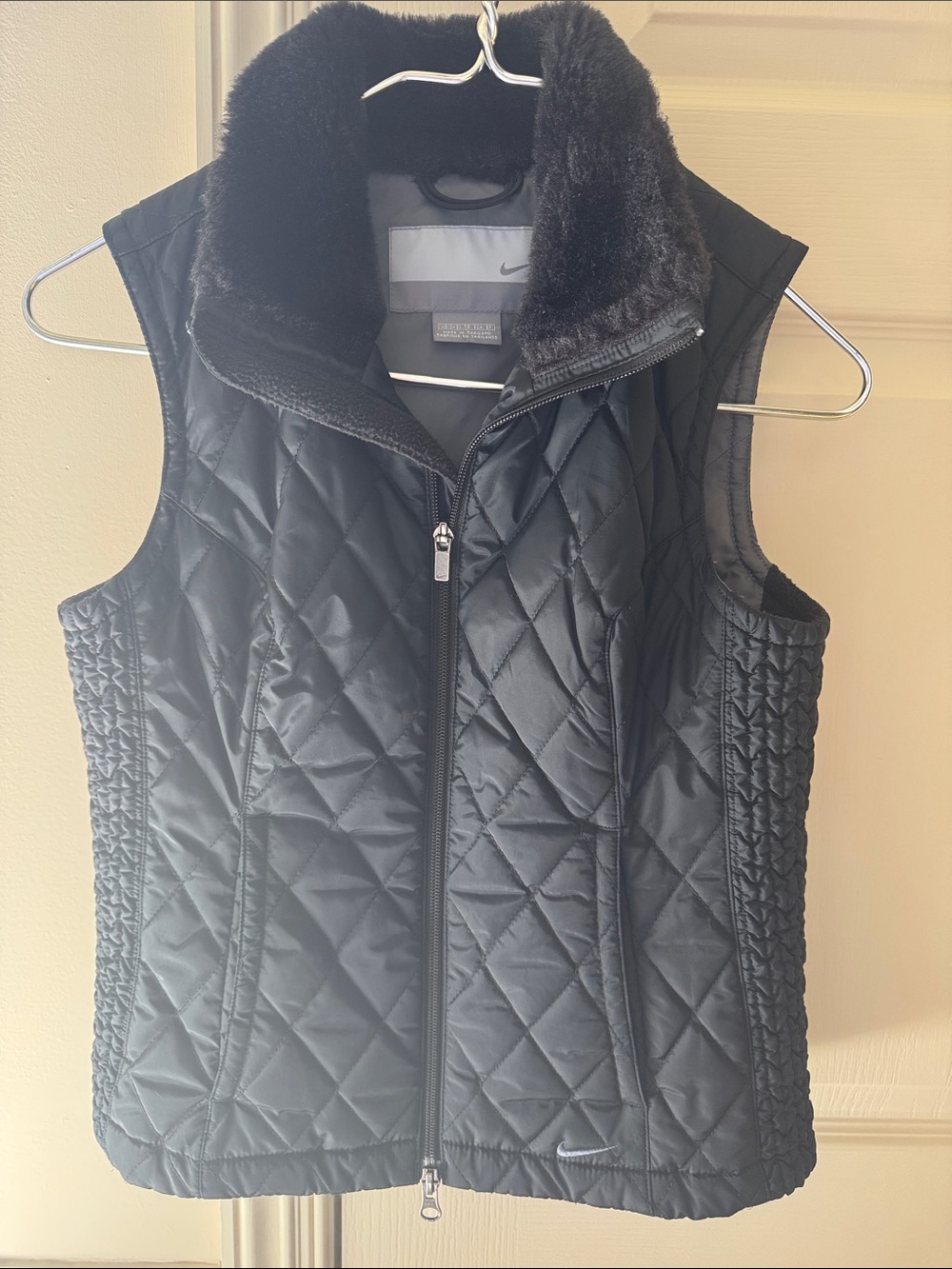 Nike Quilted Black Vest with Faux Fur Collar